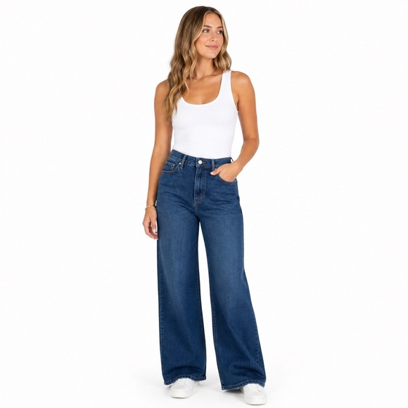 Banana Republic Denim - Banana Republic Wide Leg Jeans Quiet Luxury Minimalist Women 27 Dark Blue Denim